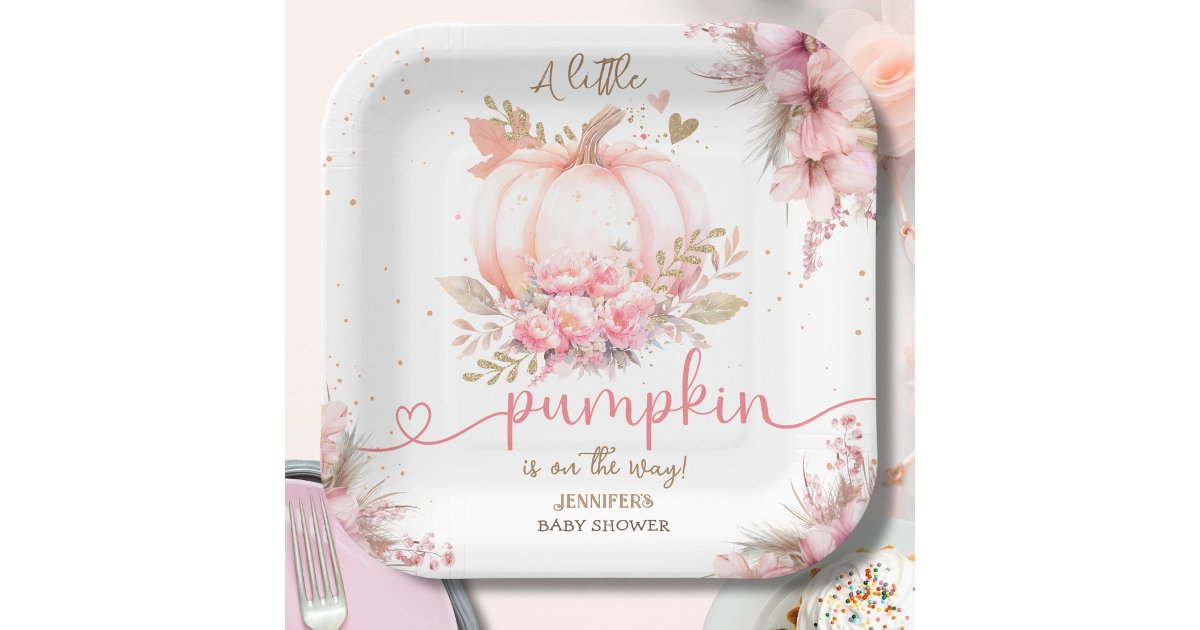 Little Pumpkin Baby Shower Girl Pink Fall Autumn Paper Plates | Zazzle
