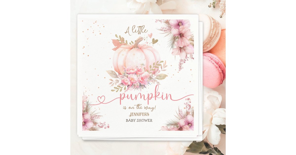 Little Pumpkin Baby Shower Girl Pink Fall Paper Napkins | Zazzle