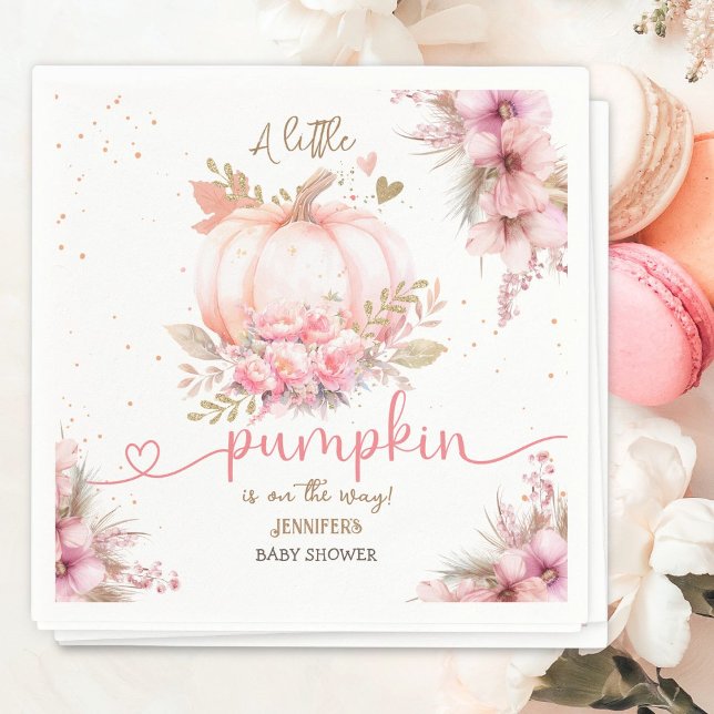 Little Pumpkin Baby Shower Girl Pink Fall Paper Napkins (Creator Uploaded)
