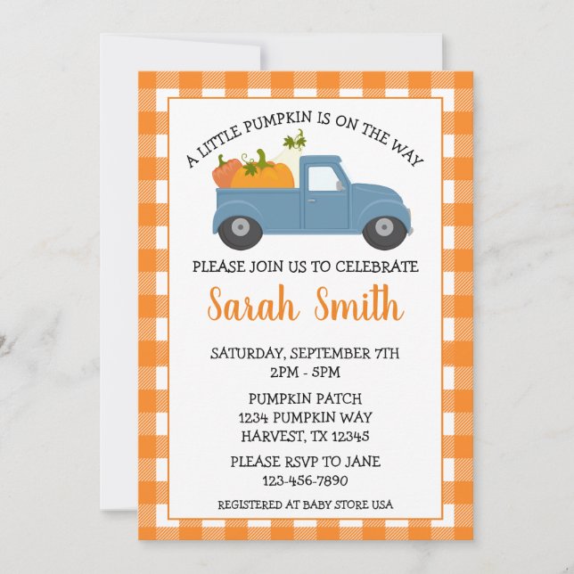Little Pumpkin Baby Shower Invitation (Front)