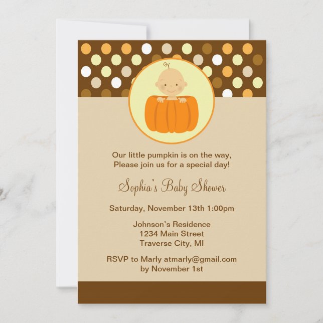 Little Pumpkin Baby Shower Invitation (Front)