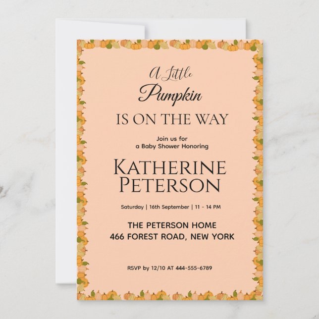 Little Pumpkin Baby Shower Invitation (Front)
