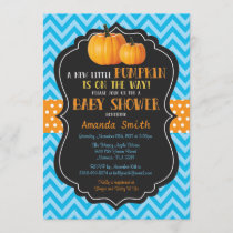 Little Pumpkin Baby Shower Invitation Blue Chevron