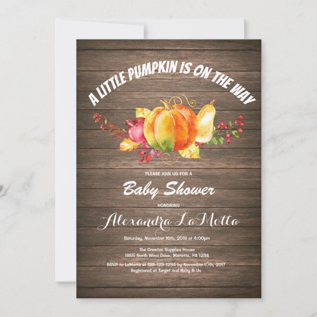 Little Pumpkin Baby Shower Invitation Card (Front)