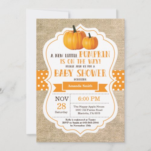 Little Pumpkin Baby Shower Invitation Card Burlap