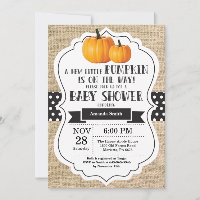 Little Pumpkin Baby Shower Invitation Card Burlap (Front)