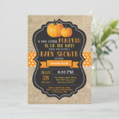 Little Pumpkin Baby Shower Invitation Card Burlap (Standing Front)