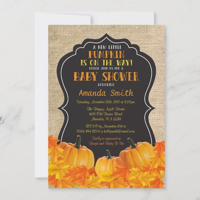 Little Pumpkin Baby Shower Invitation Card Burlap (Front)