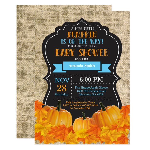 Little Pumpkin Baby Shower Invitation Card Burlap