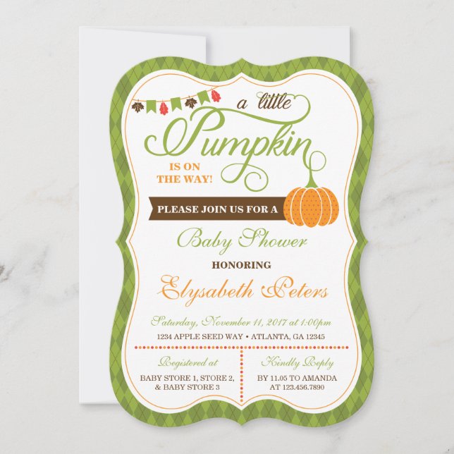 Little Pumpkin Baby Shower Invitation, Fall Invitation (Front)