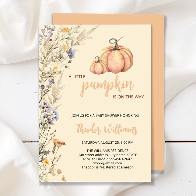 Little Pumpkin Baby Shower Invitation | Fall theme (Little Pumpkin Baby Shower Invitation – Fall Autumn Gender Neutral Invite)