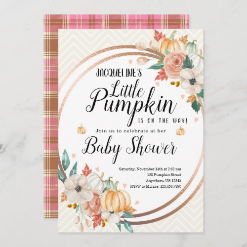 LIttle Pumpkin Baby Shower Invitation Floral Frame