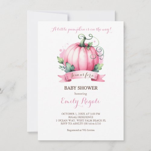 Little Pumpkin Baby Shower Invitation _ Girl