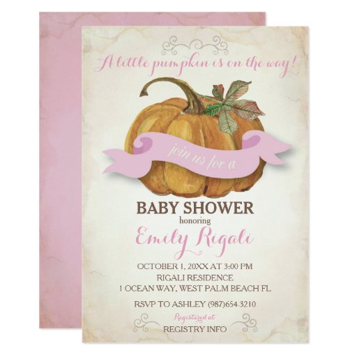 Girl Pumpkin Baby Shower Invitations 1
