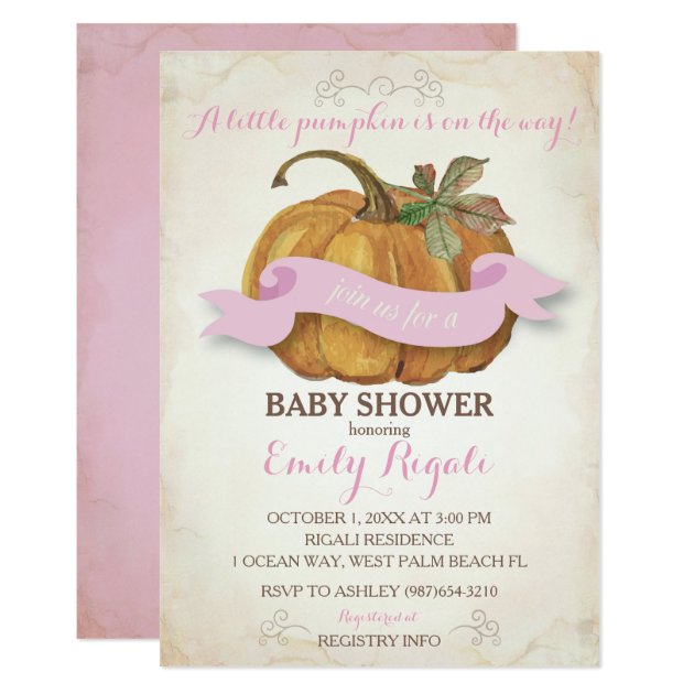 Little Pumpkin Baby Shower Invitation - Girl