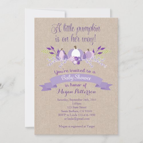 Little Pumpkin Baby Shower Invitation_ Lavender Invitation