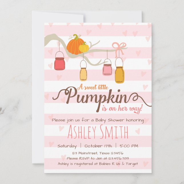 Little Pumpkin Baby Shower Invitation Mason Jars (Front)