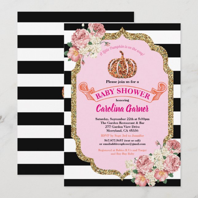 Little pumpkin baby shower invitation pink (Front/Back)