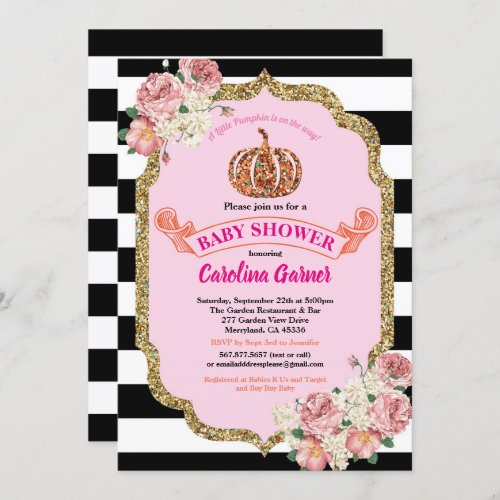 Little pumpkin baby shower invitation pink