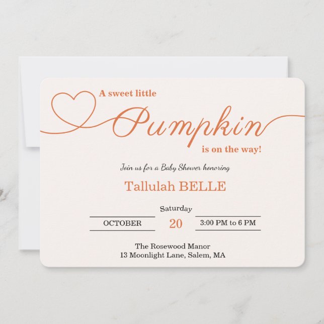 Little Pumpkin Baby Shower Invitation – Pink Bow (Front)