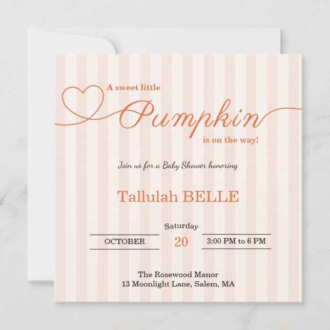 Little Pumpkin Baby Shower Invitation – Pink Bow (Front)