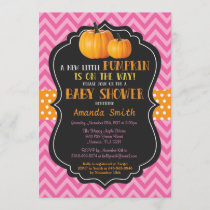 Little Pumpkin Baby Shower Invitation Pink Chevron