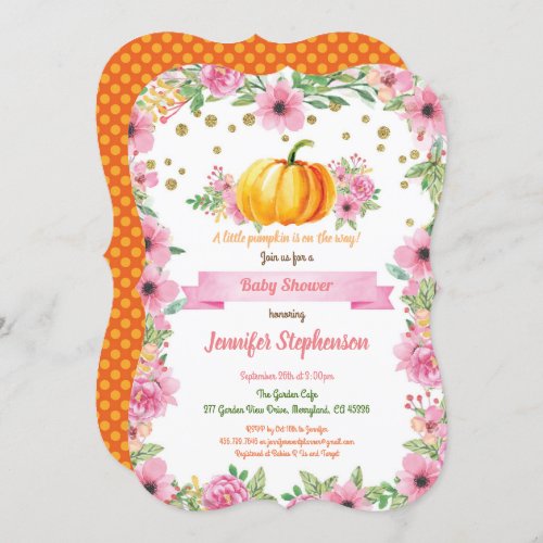 Little pumpkin baby shower invitation pink floral