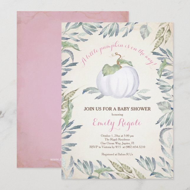 Little Pumpkin Baby Shower Invitation, Pink Invitation (Front/Back)