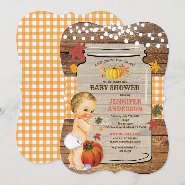 Little pumpkin baby shower invitation Rustic fall (Front/Back)