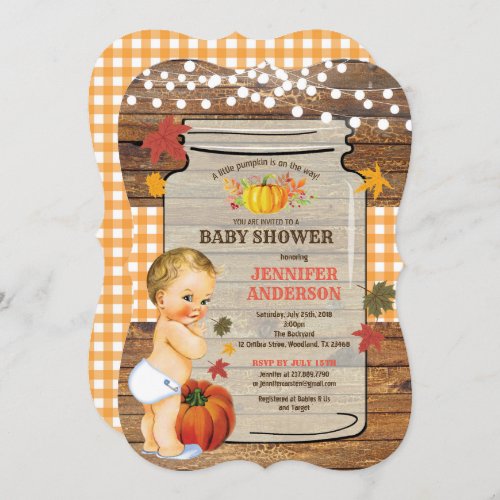 Little pumpkin baby shower invitation Rustic fall