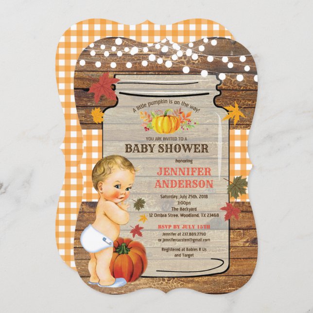 Little pumpkin baby shower invitation Rustic fall (Front/Back)
