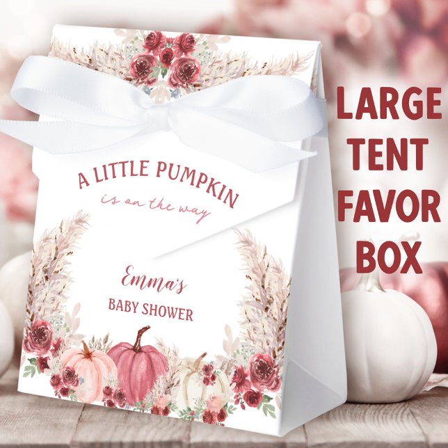 Little Pumpkin Baby Shower Marsala Pink Large Tent Favor Boxes (Little Pumpkin Large Tent Favor Boxes. You can choose from 2 sizes of these tent favor boxes.)