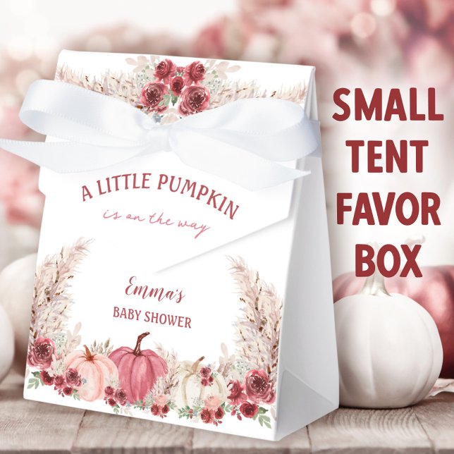 Little Pumpkin Baby Shower Marsala Pink Tent Favor Boxes (Little Pumpkin Small Tent Favor Boxes. You can choose from 2 sizes of these tent favor boxes.)