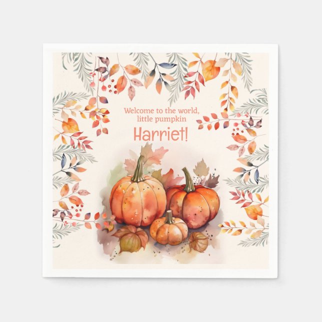 Little Pumpkin Baby Shower Napkins (Front)
