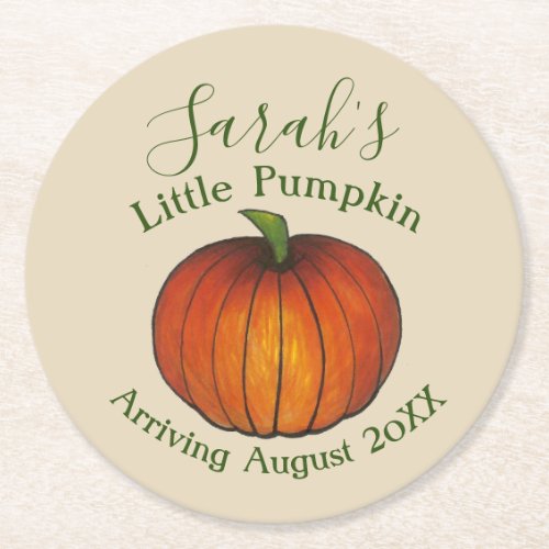 Little Pumpkin Baby Shower New Arrival Autumn Fall Round Paper Coaster