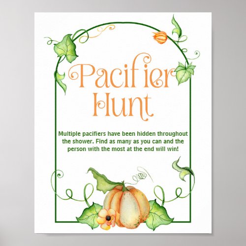Little Pumpkin Baby Shower Pacifier Hunt Game Sign