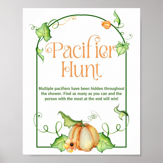 Little Pumpkin Baby Shower Pacifier Hunt Game Sign (Front)