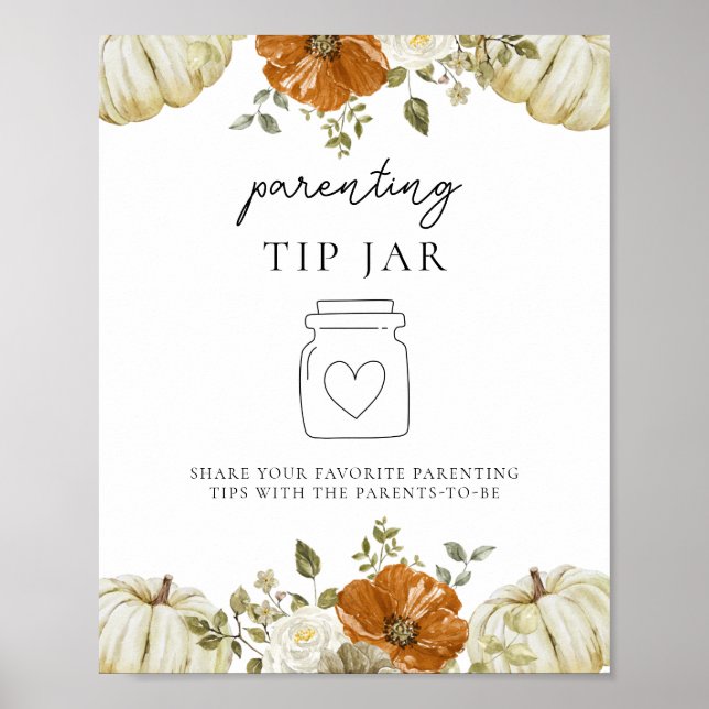 Little Pumpkin Baby Shower Parenting Tip Jar Sign (Front)