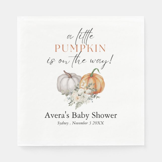 Little Pumpkin Baby Shower Party Napkins (Front)