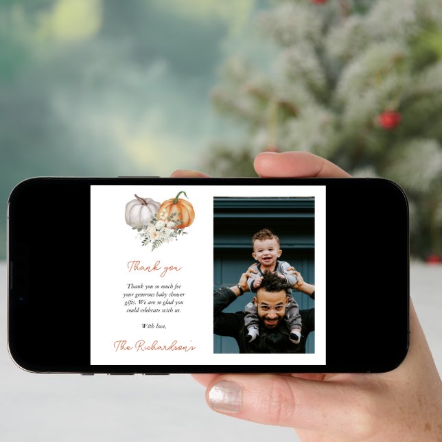 Little Pumpkin Baby Shower Photo Thank You Card (Front Digital)