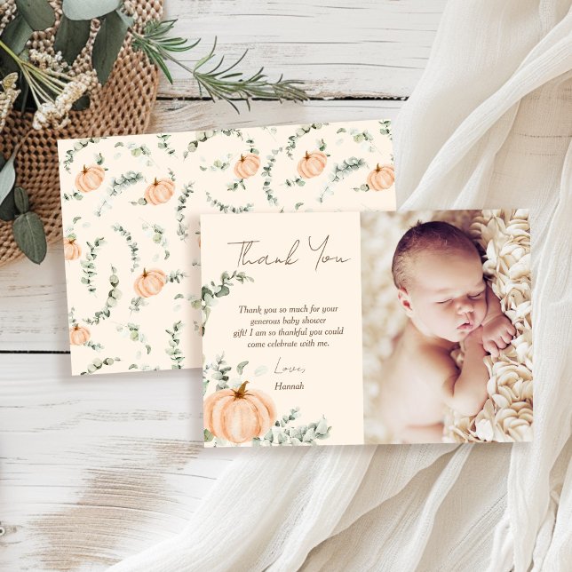 Little Pumpkin Baby Shower Photo Thank You Card (Creator Uploaded)