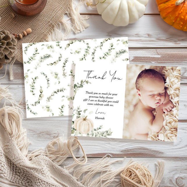 Little Pumpkin Baby Shower Photo Thank You Card (Creator Uploaded)