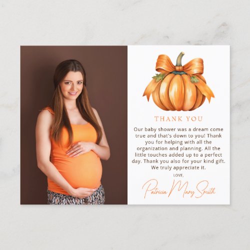 Little Pumpkin Baby Shower Photo Thank You Postcard