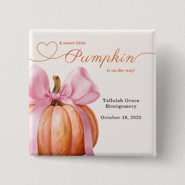 Little Pumpkin Baby Shower – Pink Bow Fall  Button (Front)
