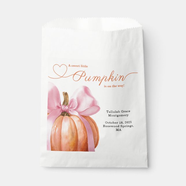 Little Pumpkin Baby Shower – Pink Bow Fall  Favor Bag (Front)