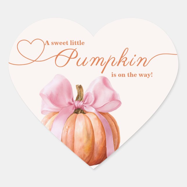 Little Pumpkin Baby Shower – Pink Bow Fall  Heart Sticker (Front)