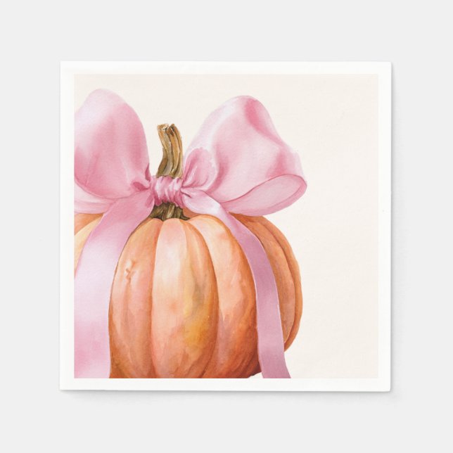 Little Pumpkin Baby Shower – Pink Bow Fall  Napkins (Front)