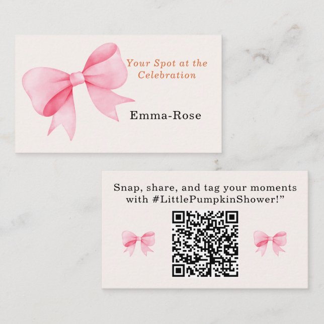 Little Pumpkin Baby Shower – Pink Bow Fall  Place Card (Front/Back)