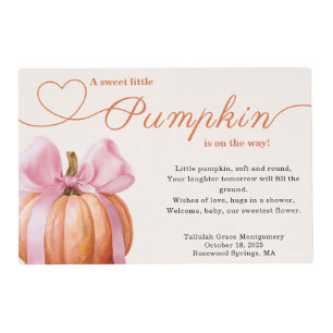 Little Pumpkin Baby Shower – Pink Bow Fall Placemat
