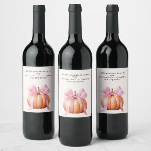 Little Pumpkin Baby Shower – Pink Bow Fall Wine Label